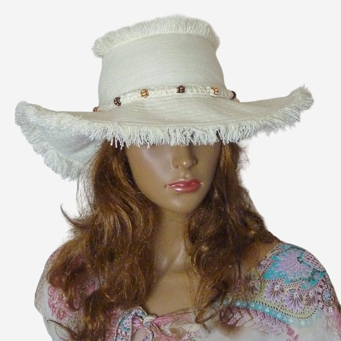 White Wide Brim Summer Fringe Hat