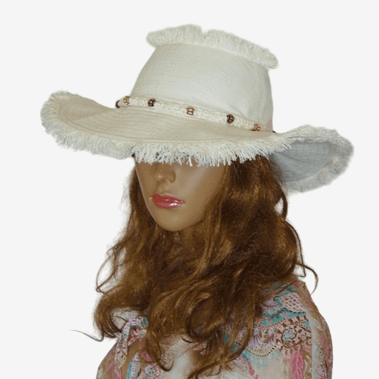 White Wide Brim Summer Fringe Hat