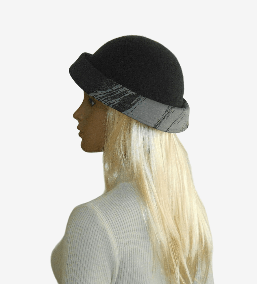 Dark Gray Felt Hat with Asymmetrical Brim