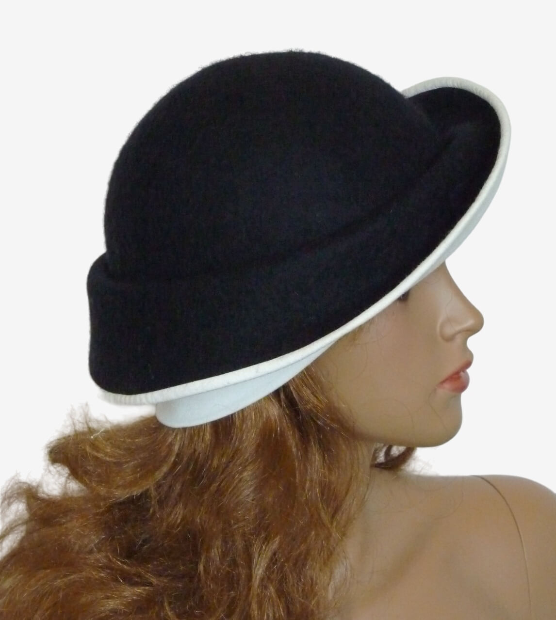 black and white felt winter hat