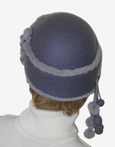 Back view of stylish lilac felted wool hat
