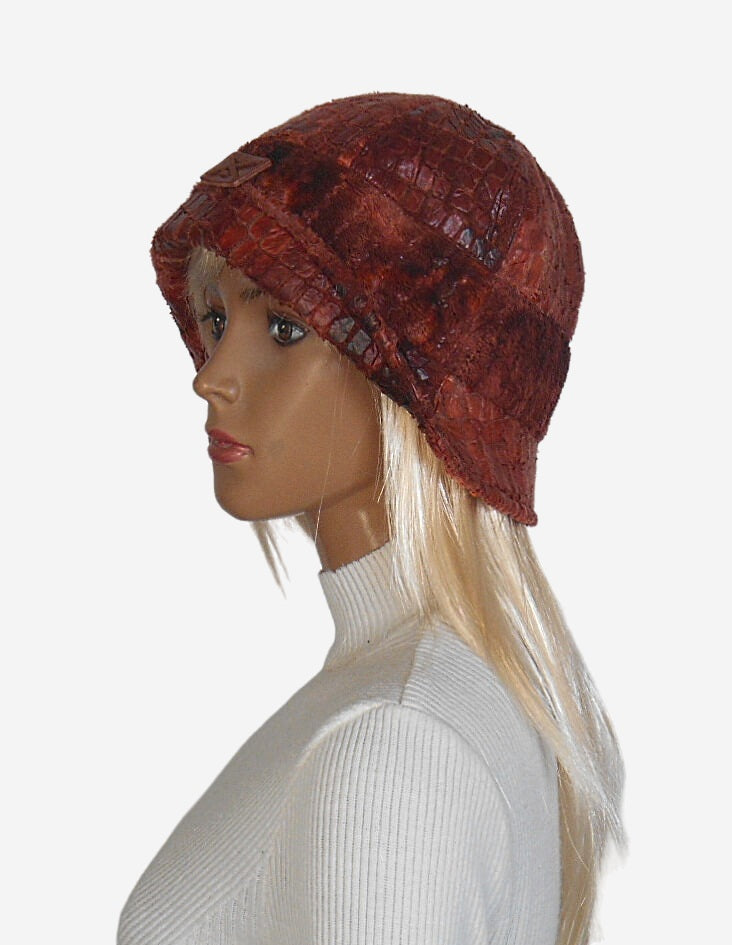 Reddish brown faux fur Cloche hat for women