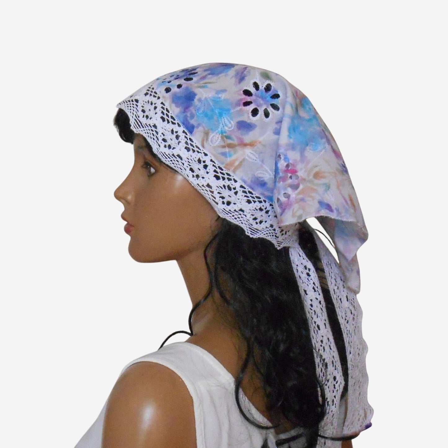 White blue triangular head scarf