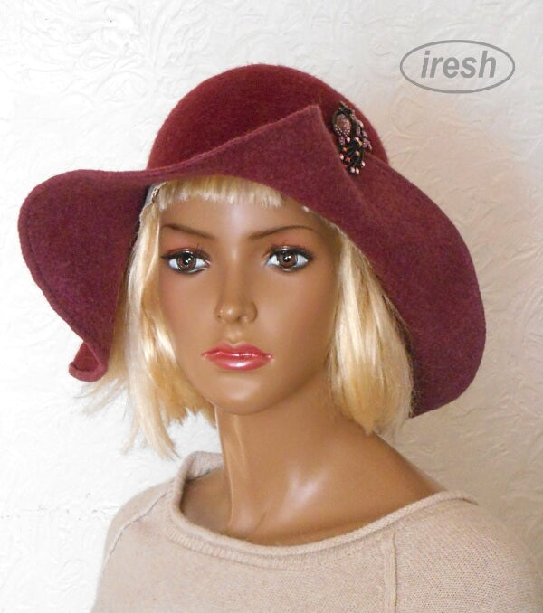 Burgundy felted hat