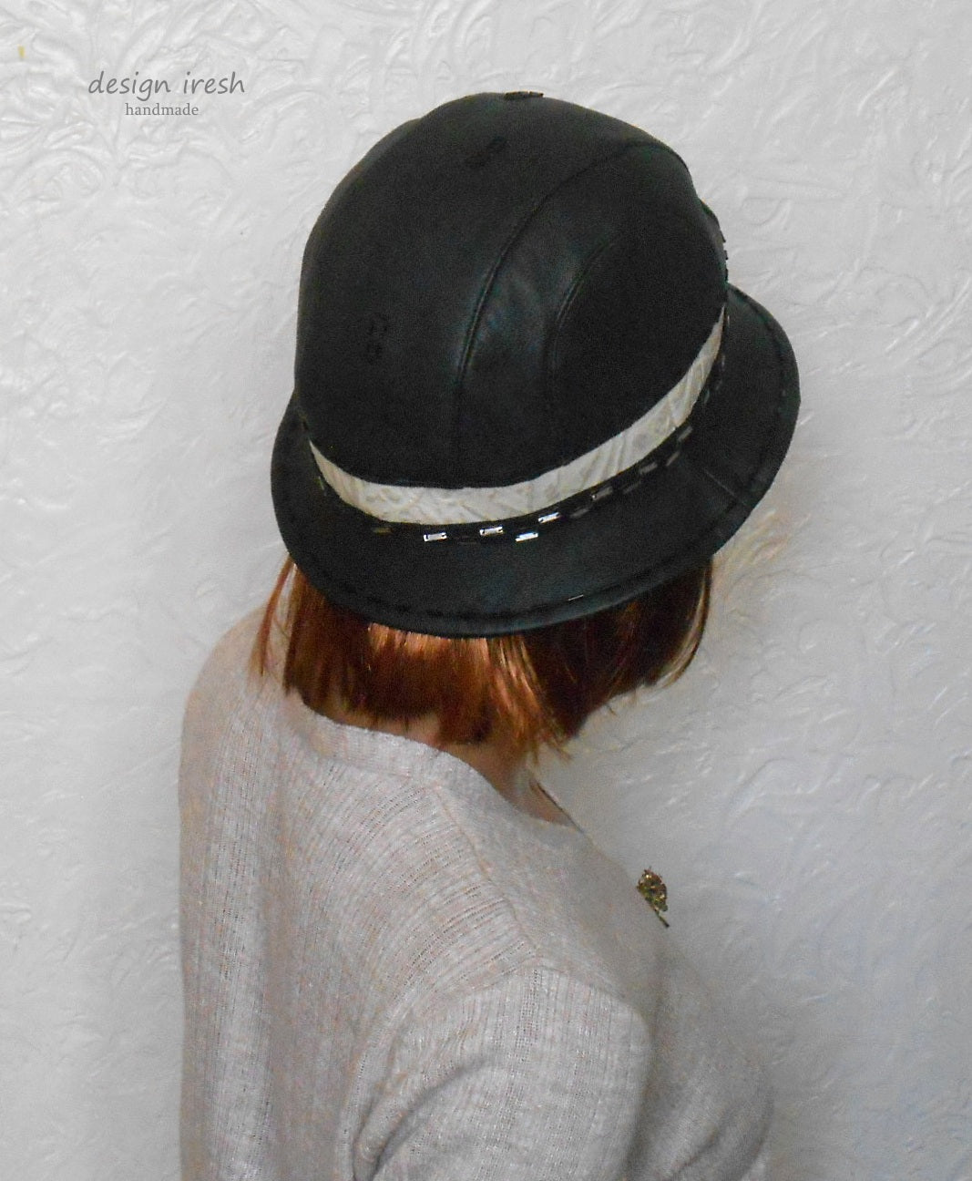 Women's black leather hat