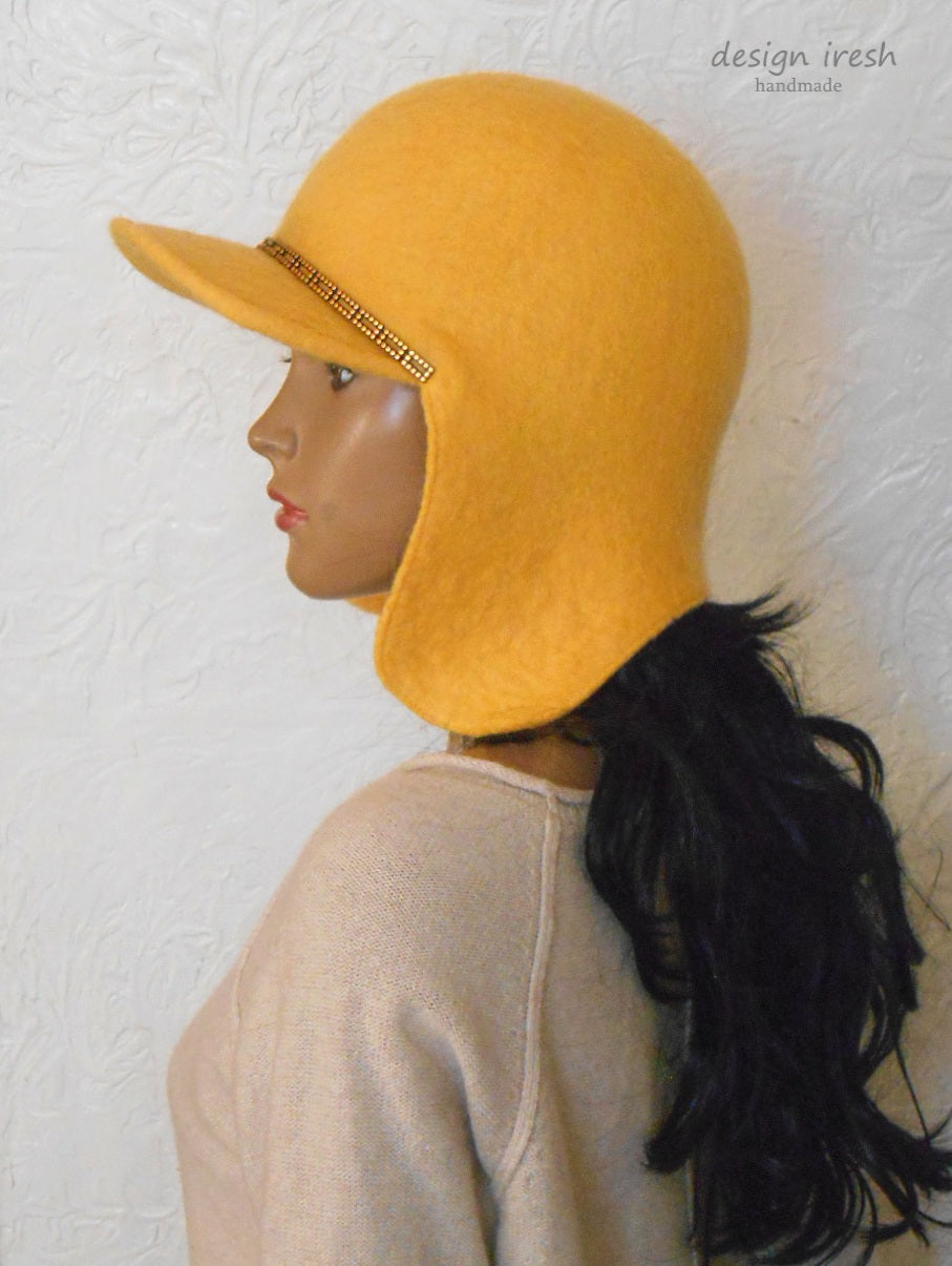 Yellow felted hat