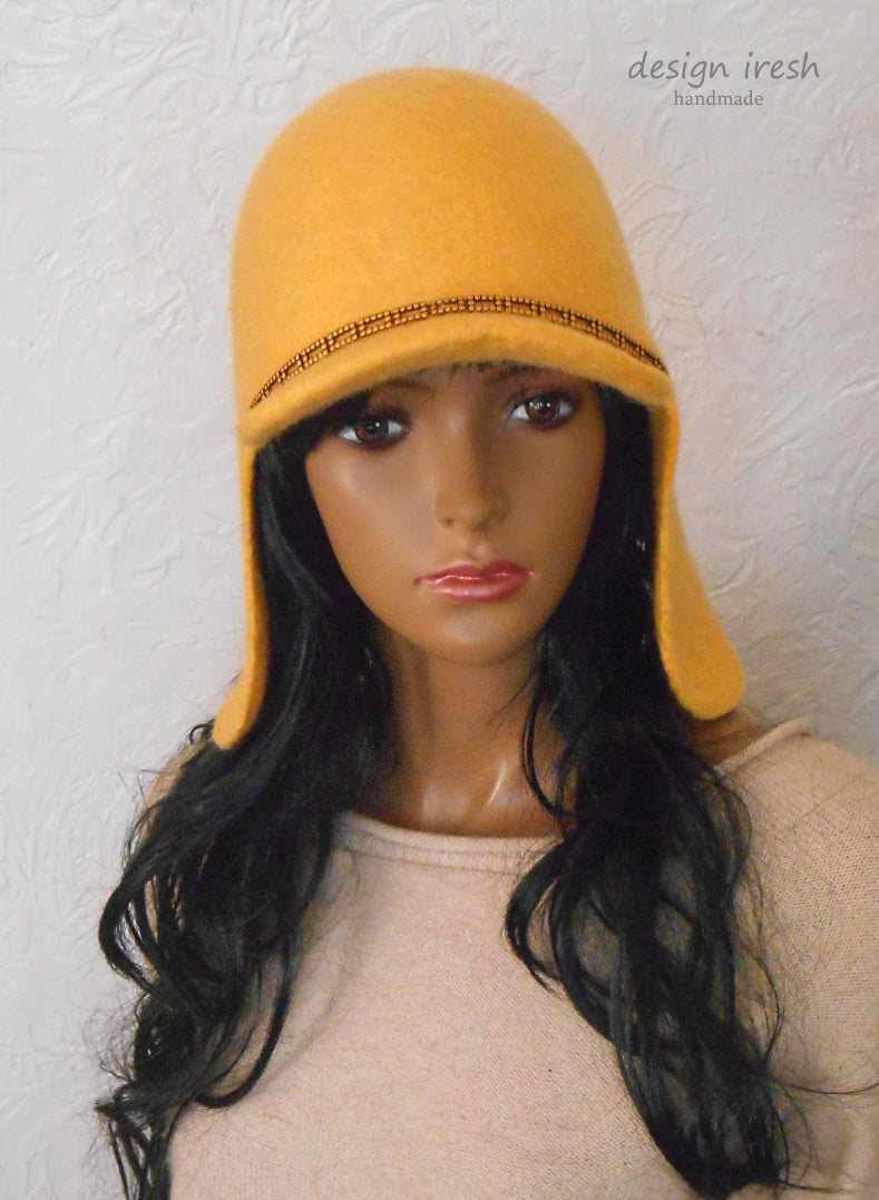 Yellow felted hat