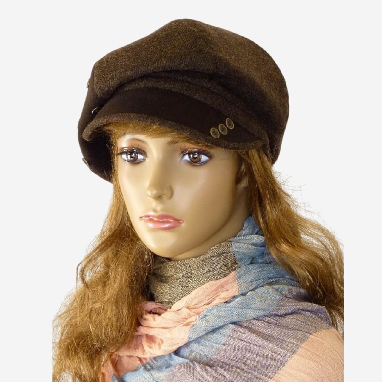 Decorative button brown hat