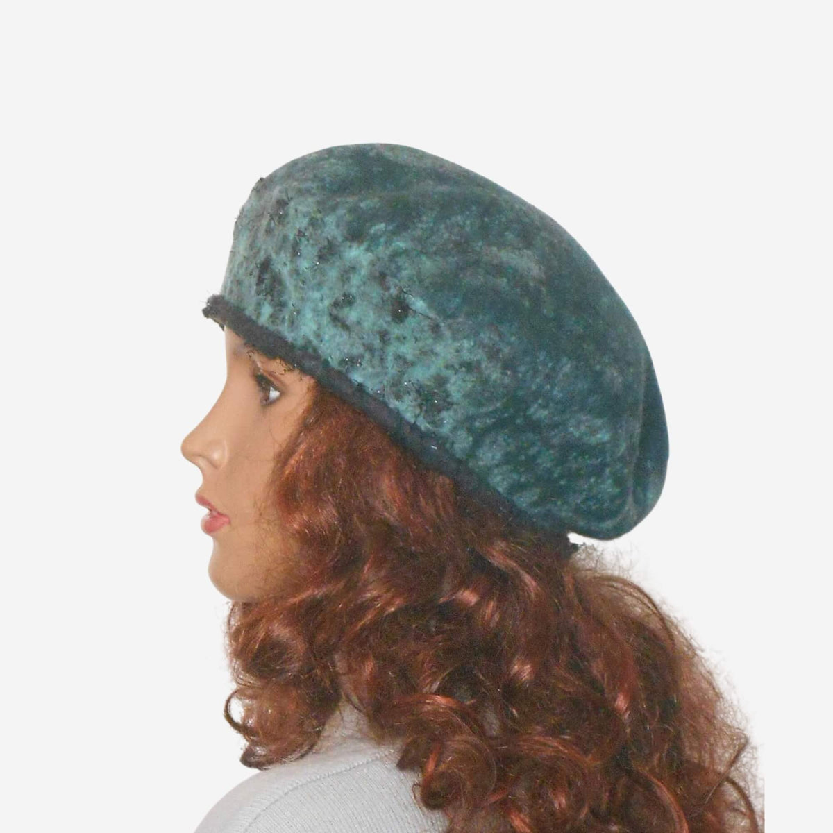 Teal Felted Wool Beret for Women, Handmade for Fall and Winter