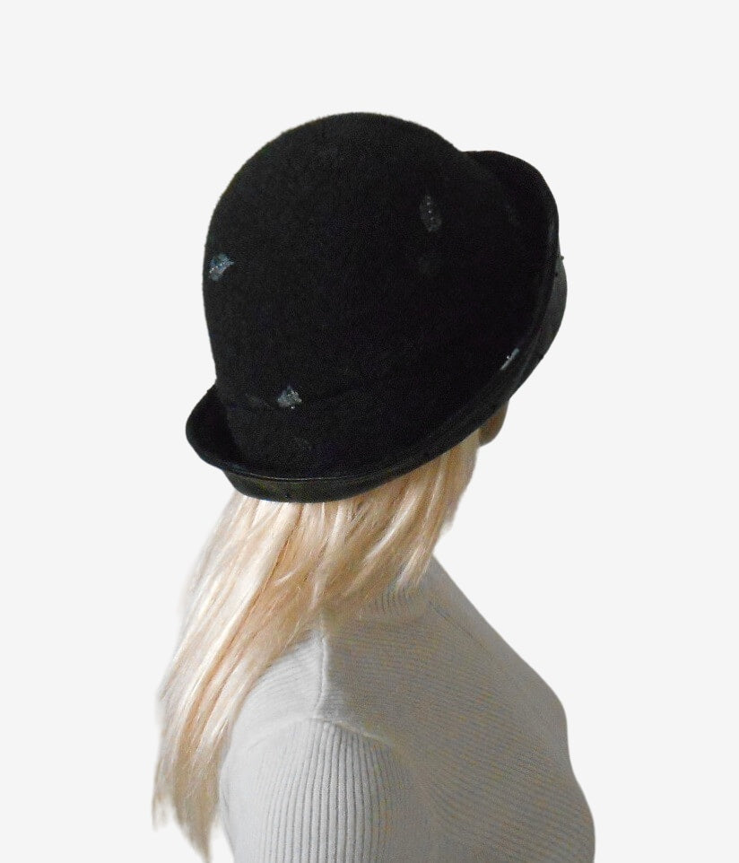 Black felted leather hat for women