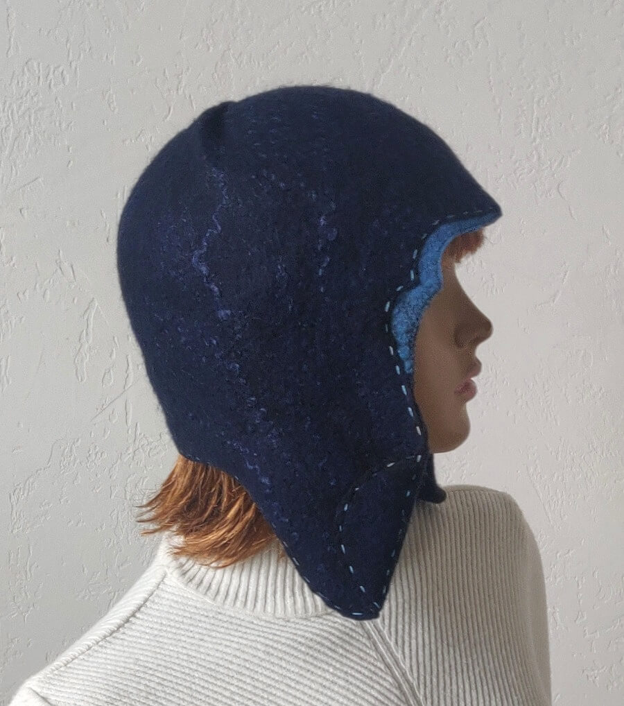 Dark blue felted trapper hat