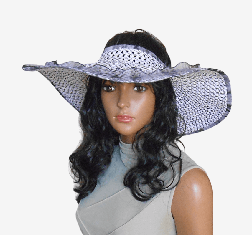 Black white wide-brimmed beach hat