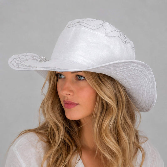 Wide-Brim Silver Linen Hat for Beach & Travel