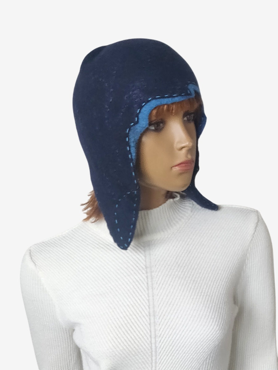 Dark blue felted trapper hat