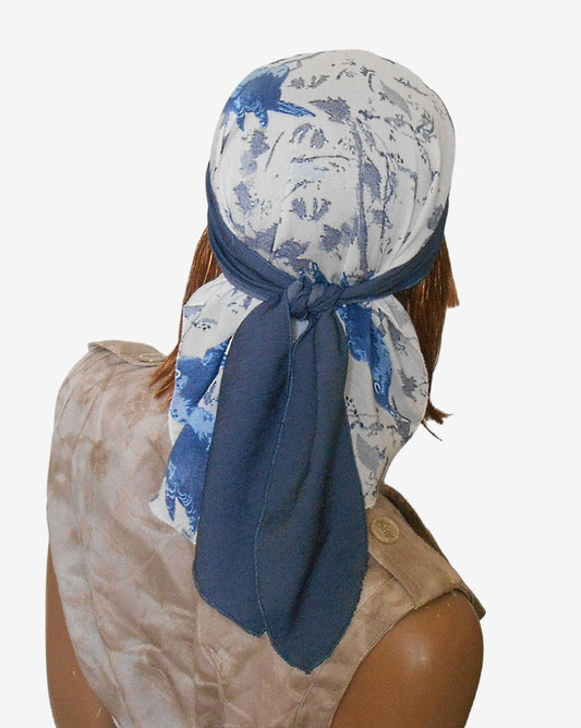 White blue head covering