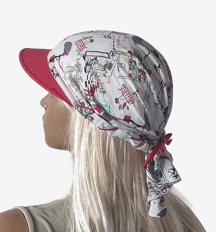 White bandana with red visor