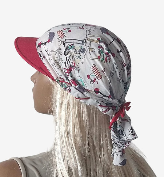 Pre-tied White Red Visor Bandana