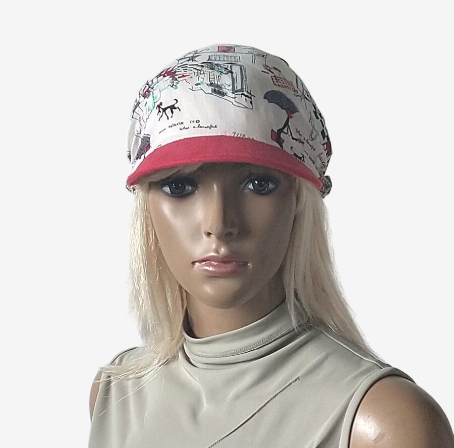 White bandana with red visor