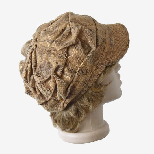 Beige corduroy newsboy cap with draped top