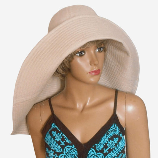 Beige wide brim sun hat
