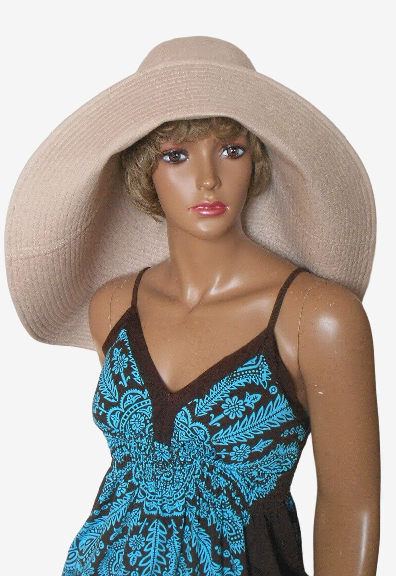 Beige Linen Wide Asymmetrical Brim Hat