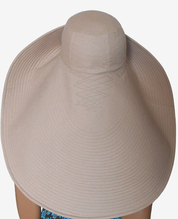 Beige Linen Wide Asymmetrical Brim Hat