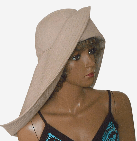 Beige Linen Wide Asymmetrical Brim Hat