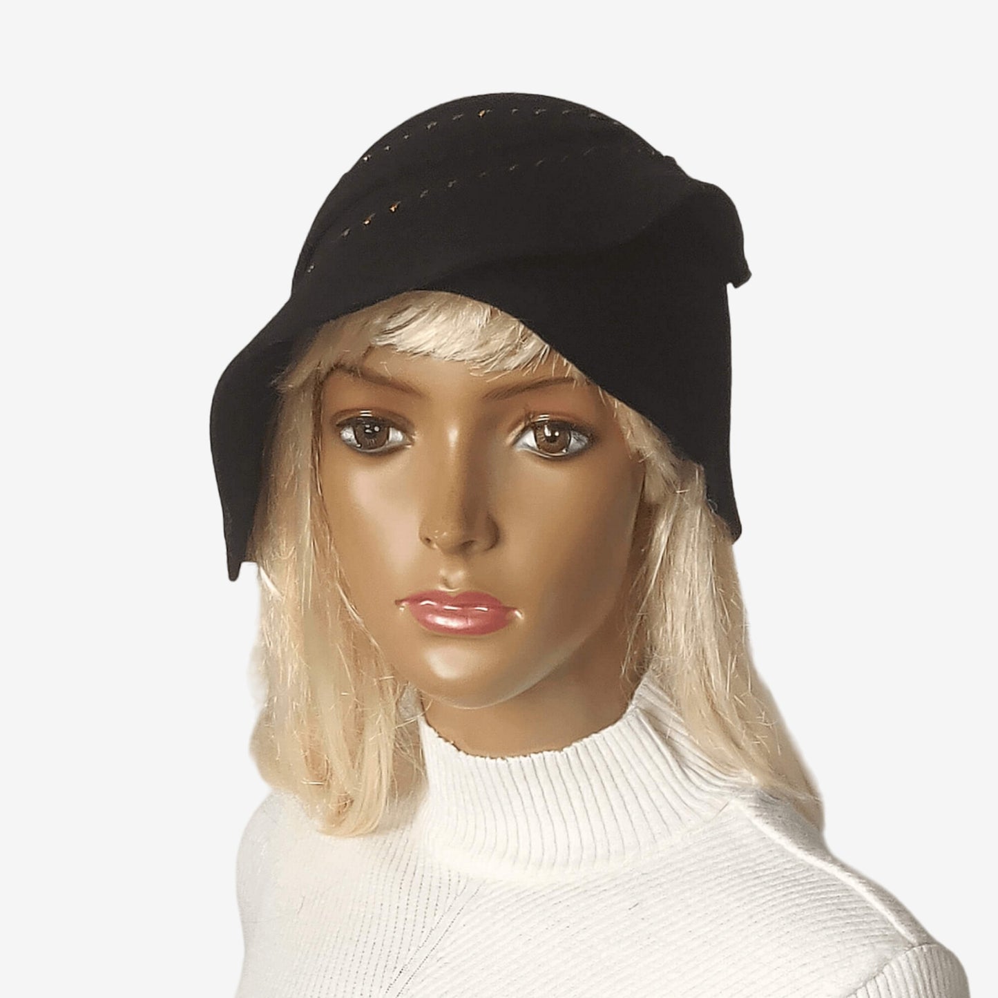 A black felt hat with a small brim
