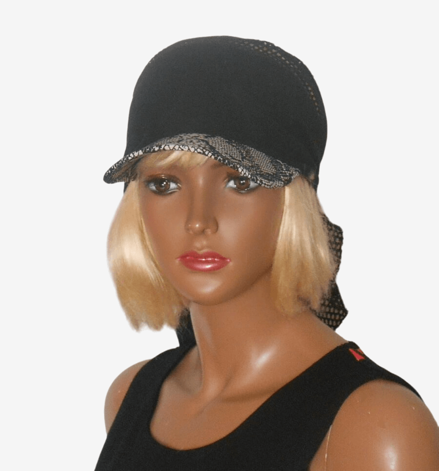 Front view of black mesh bandana with animal print accent