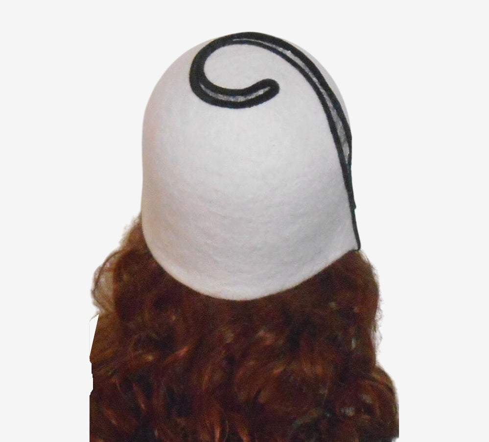 Back view of felted black & white women’s cloche hat