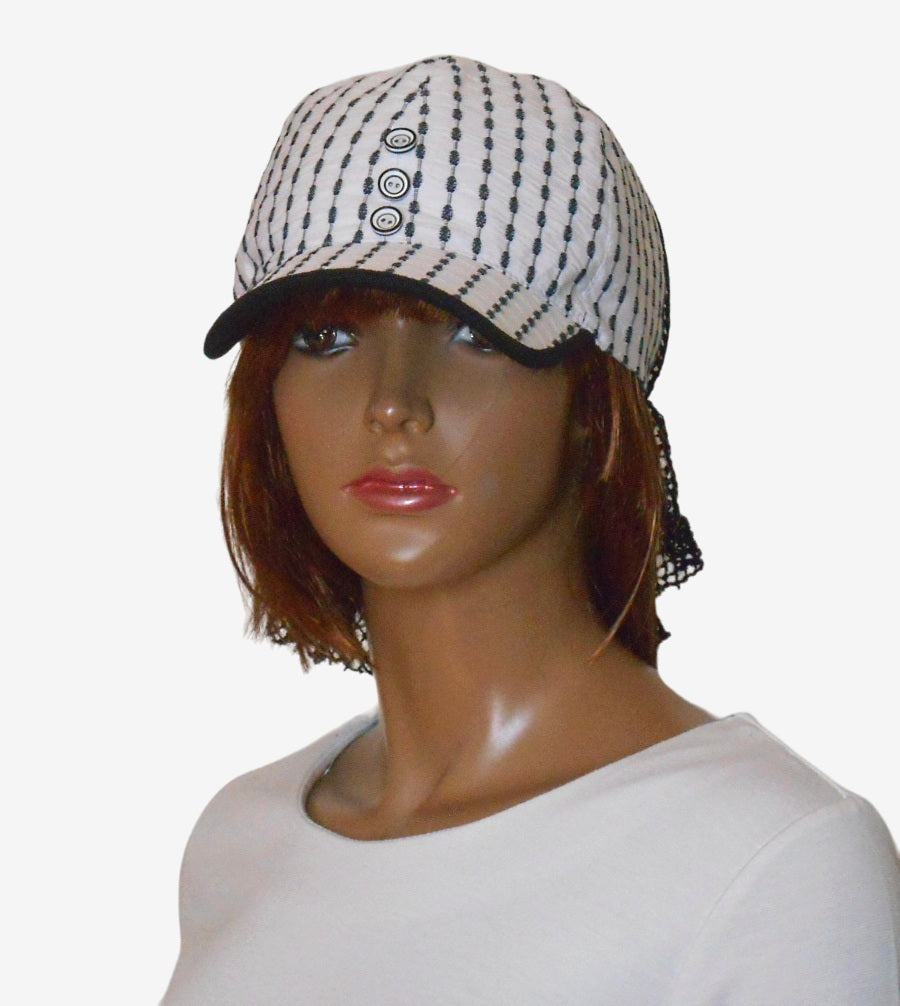 Black and white striped summer baseball cap