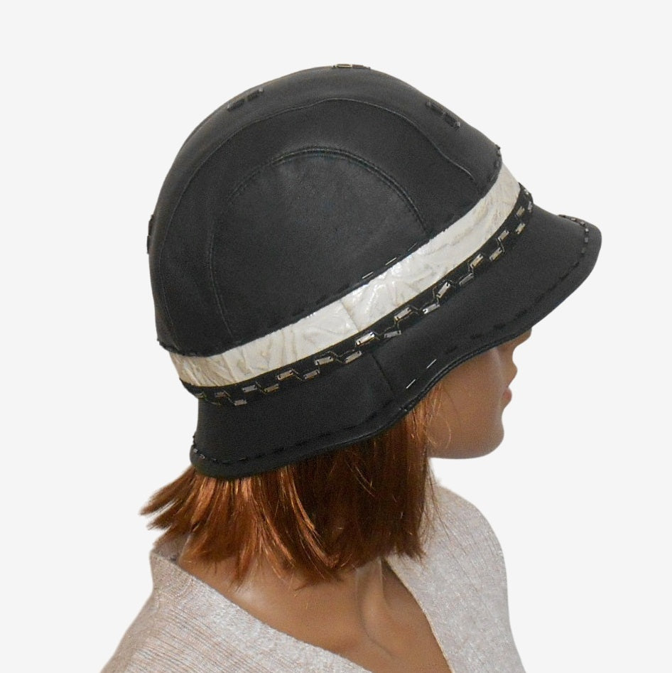 Women's black leather hat