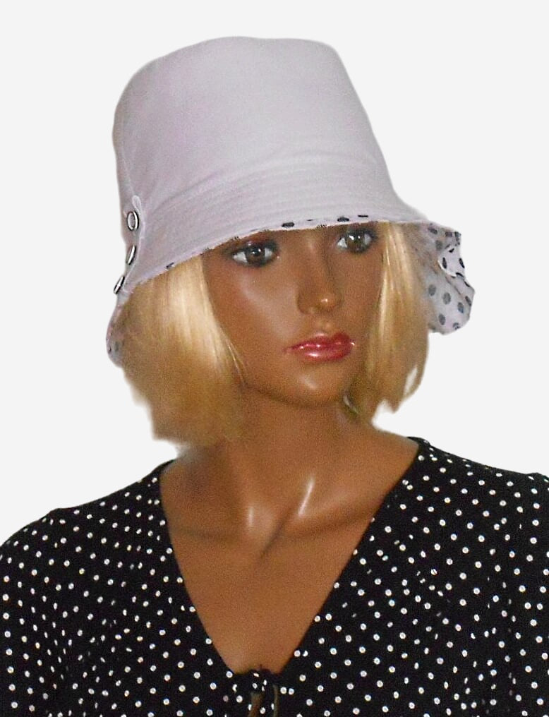 White linen hat, polka dot hat