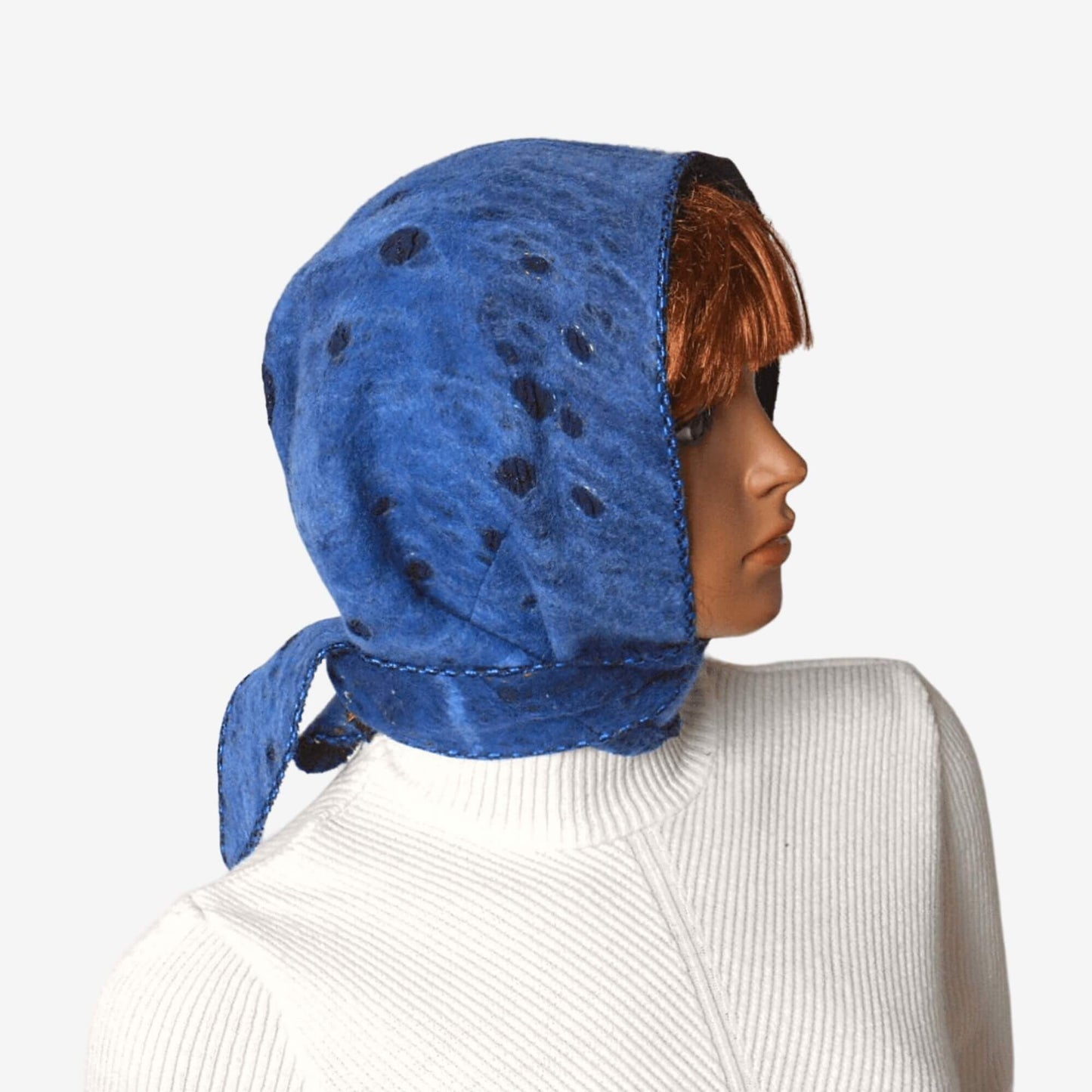 Blue felted wool headscarf