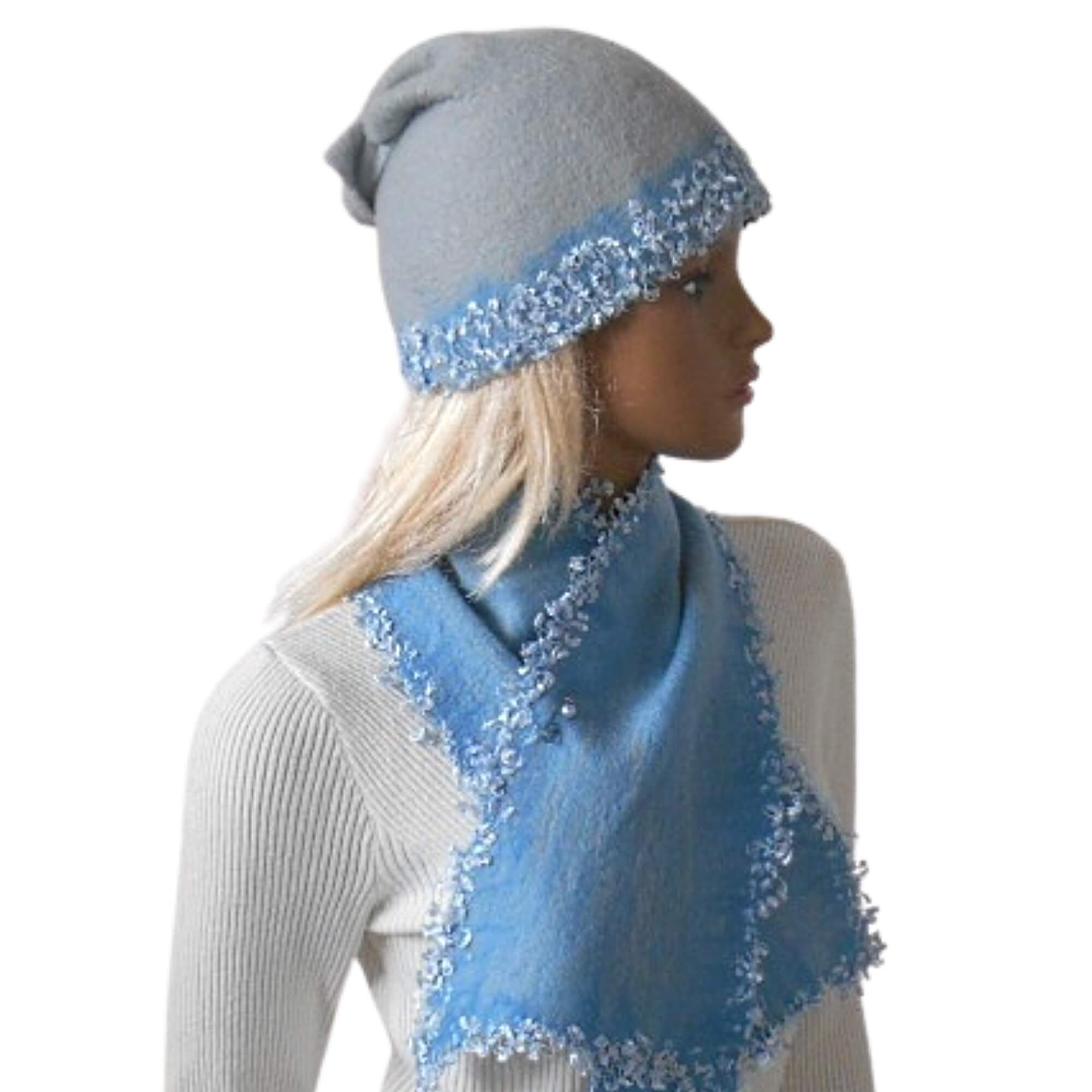 Sale Knitted scarf, cap and brooch, handmade accessories for women, made in Lithuania