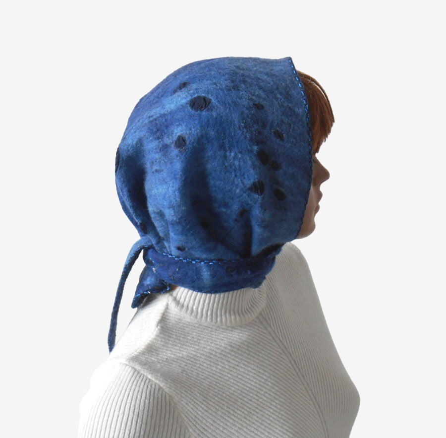 Blue felted wool headscarf