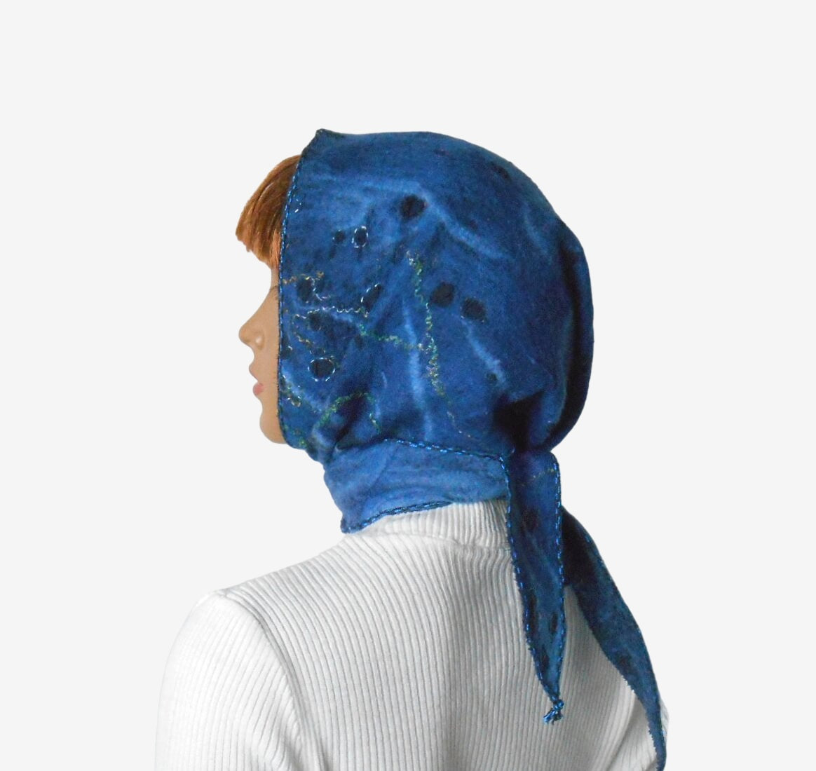 Blue felted wool headscarf