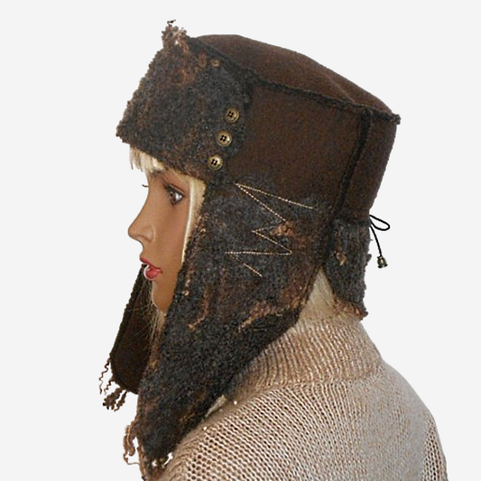 Brown felted trapper hat, handmade wool ushanka with ear flaps for winter