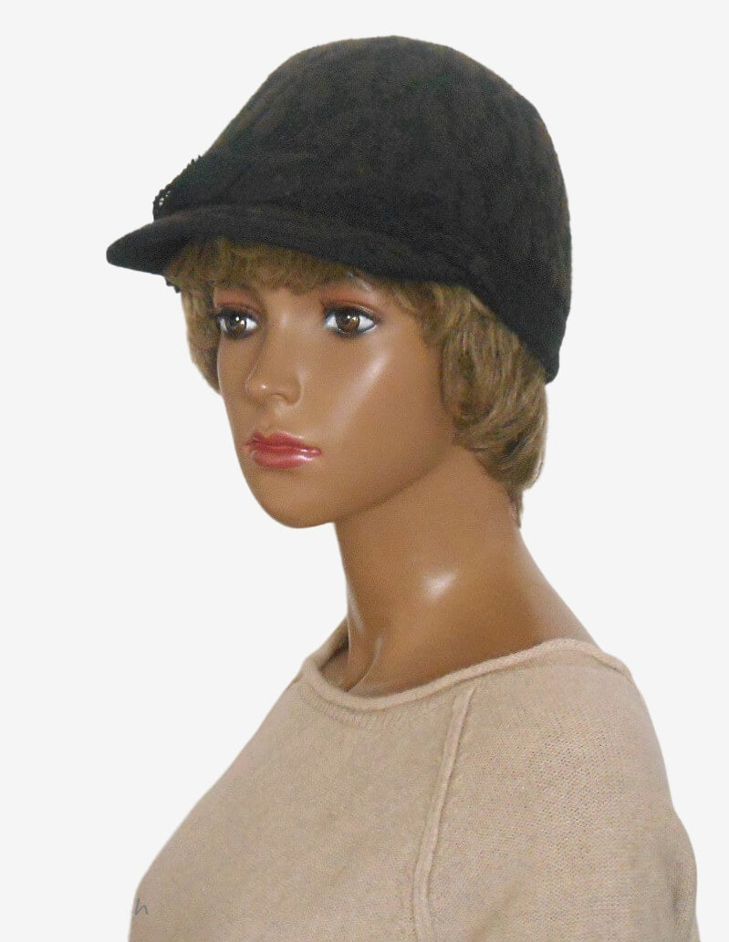 Brown wool baseball cap with warm lining for winter, side view