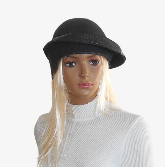 Dark Gray Felt Hat with Asymmetrical Brim