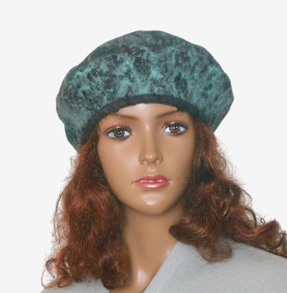 Teal Felted Wool Beret for Women, Handmade for Fall and Winter