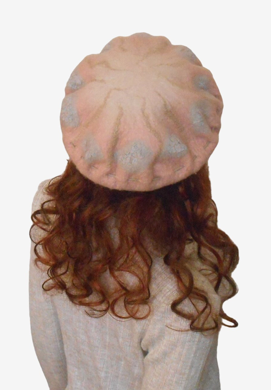 Felted Beret Pink Grey Color