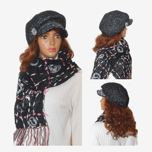 Black scarf and Newsboy cap, set of accessories