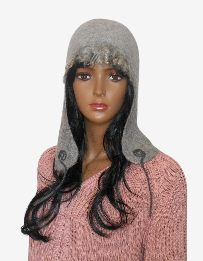 Gray wool trapper hat