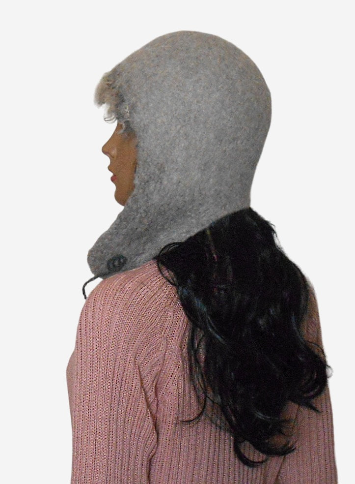 Gray wool trapper hat