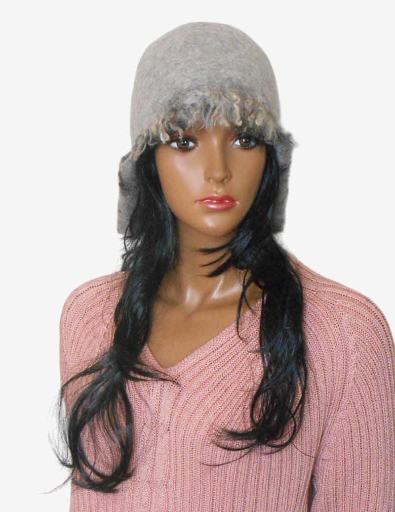 Gray wool trapper hat