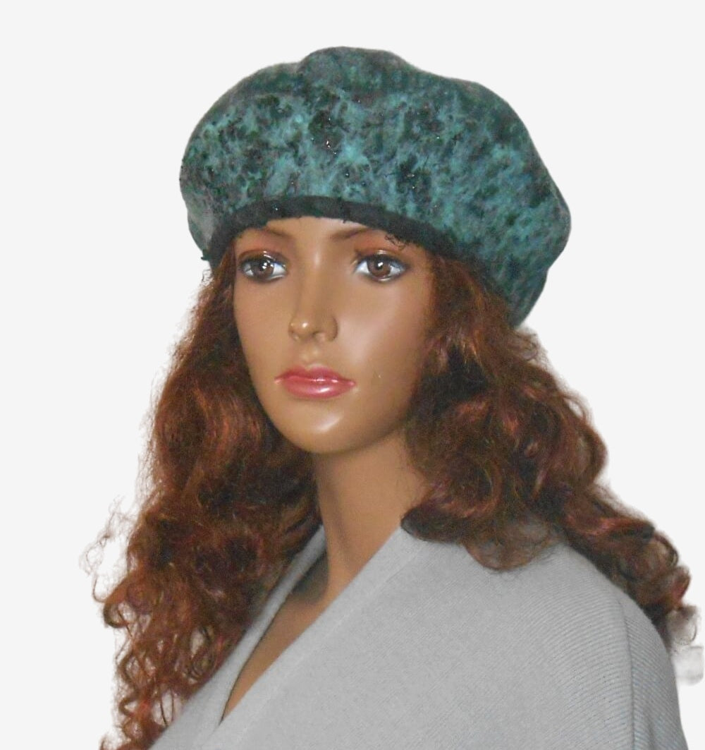 Teal Felted Wool Beret for Women, Handmade for Fall and Winter