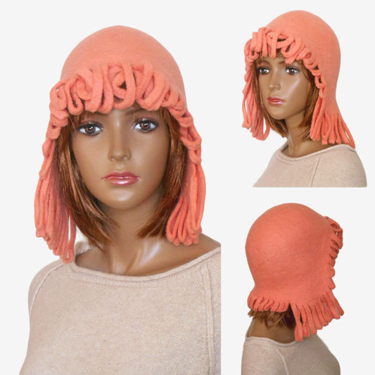 handmade womens coral trapper hat from felt 