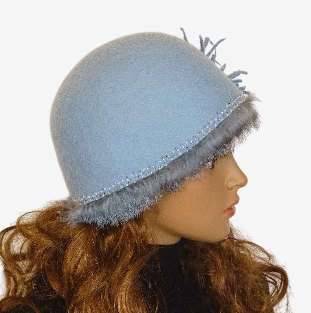 Side view of felted merino wool beanie