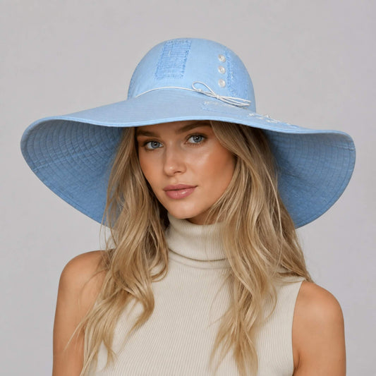 Blue Beach Hat – Wide-Brim Foldable Summer Sun Hat for Women
